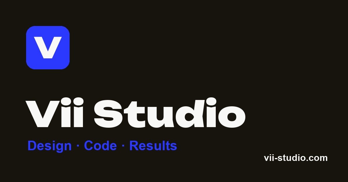 Karta marki Vii Studio z napisem Design, Code, Results