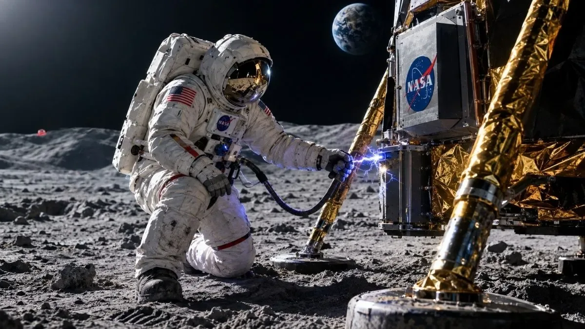 Astronauta staje na Księżycu i może zepsuć statek. "Nawet 100 000V"